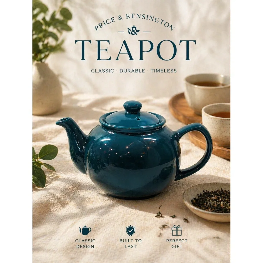 Price & Kensington Teal Blue Ceramic Teapot Glossy Peacock Glaze 2 Cup‎
